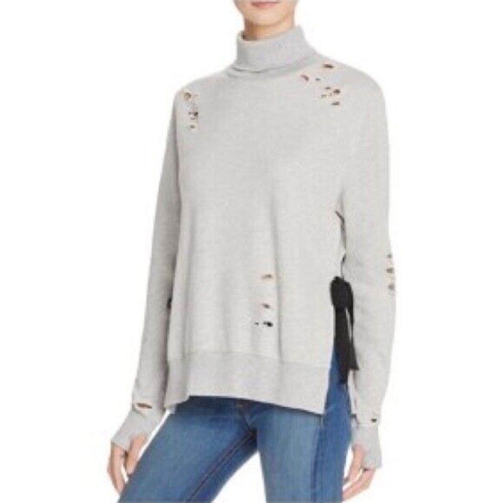 PAM & GELA Gray French Terry Side Slit Destroyed Sweatshirt Size M